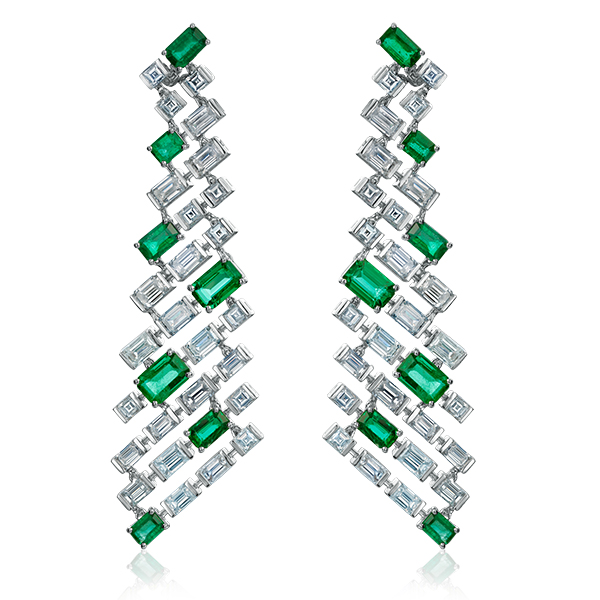 18K Emerald Diamond Drop Earrings